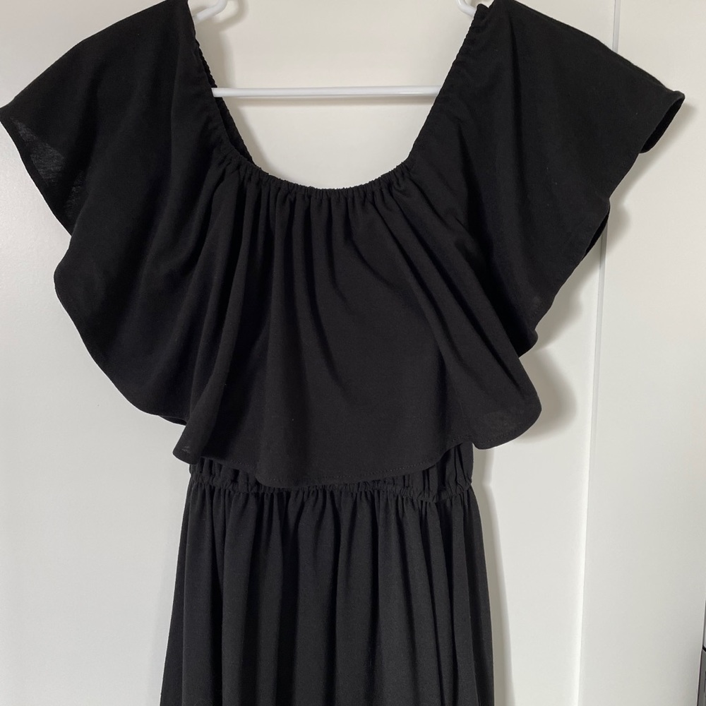 Off shoulder black maxi dress with side slits